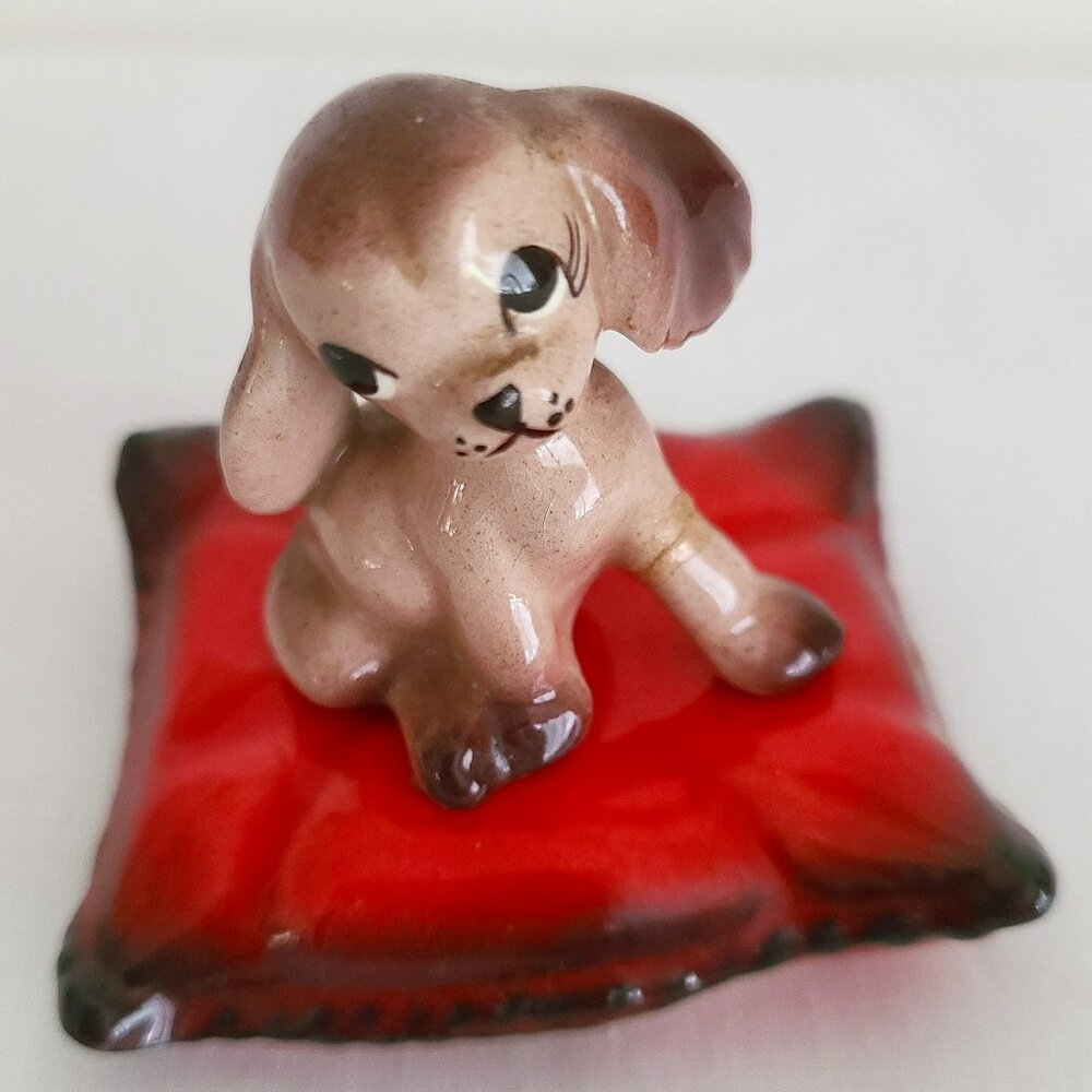 Adorable Vintage Puppy & Pillow Ceramic Figurines
